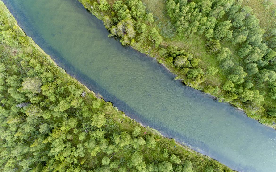 Vue aérienne d'une rivière