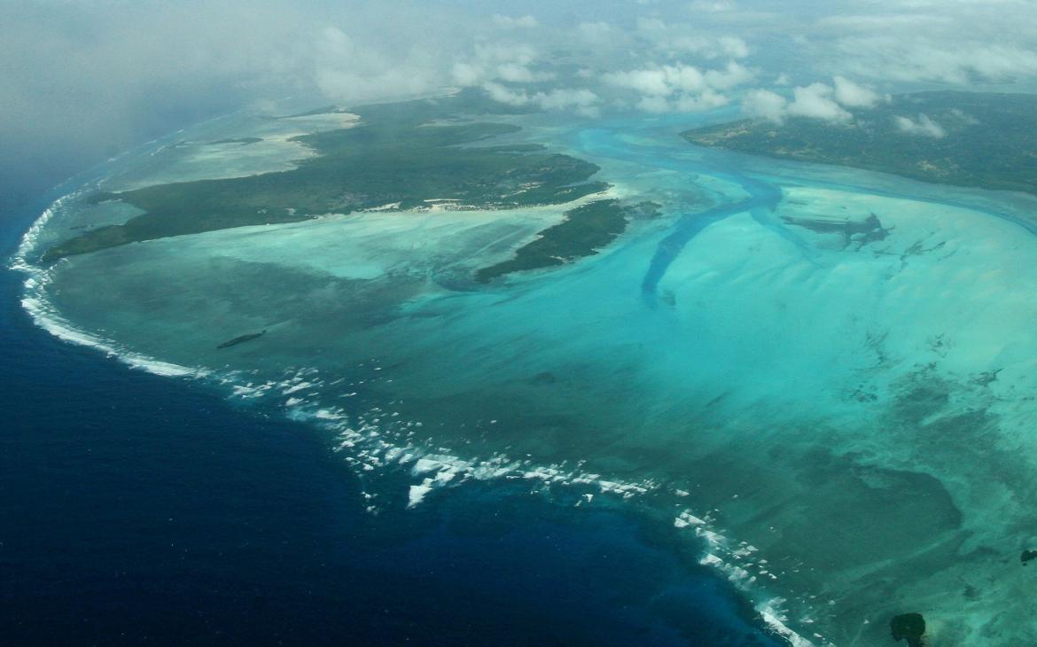 Vue aérienne de la barrière de corail de l'archipel Zanzibar, Tanzanie