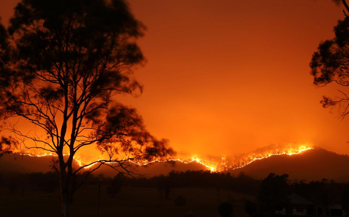 Un feux de forêt à Bowraville, Nouvelles-Galles du Sud, Australie