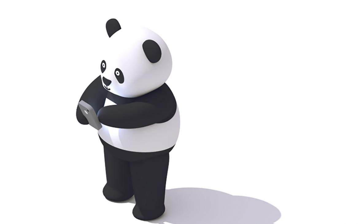 Panda qui textote sur un smartphone.
