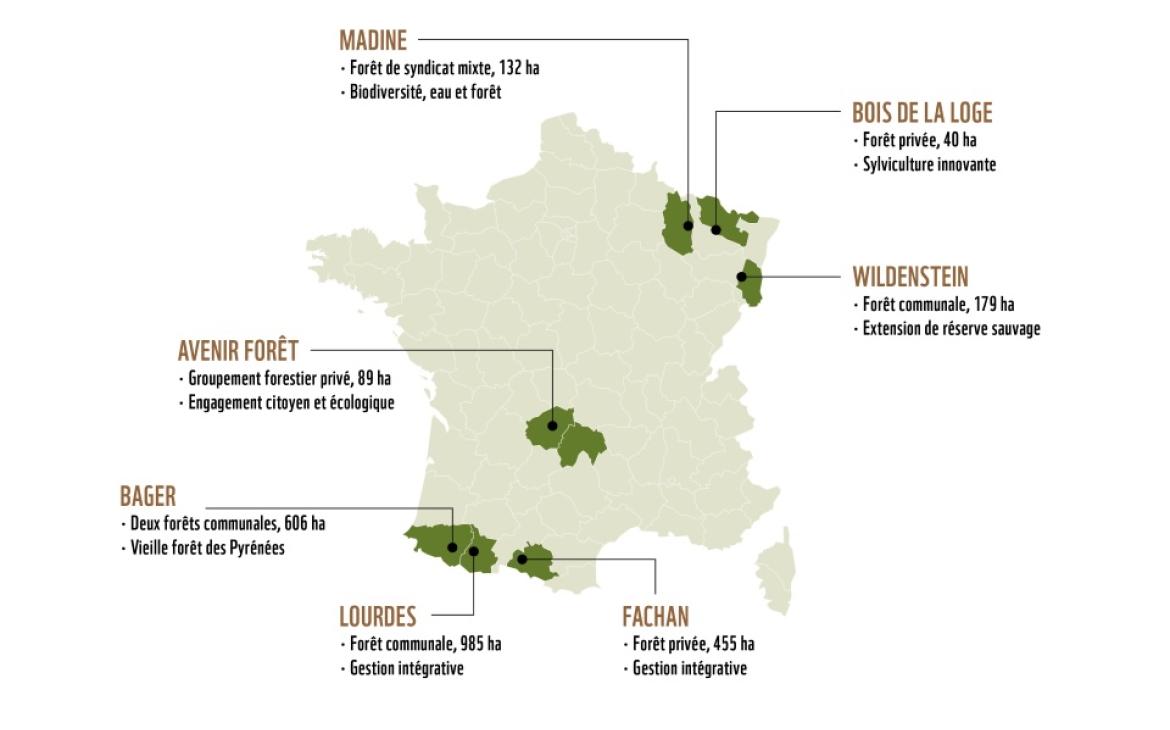 Nature Impact - Carte des bénéficiaires du 1er et du 2nd appel à projets 