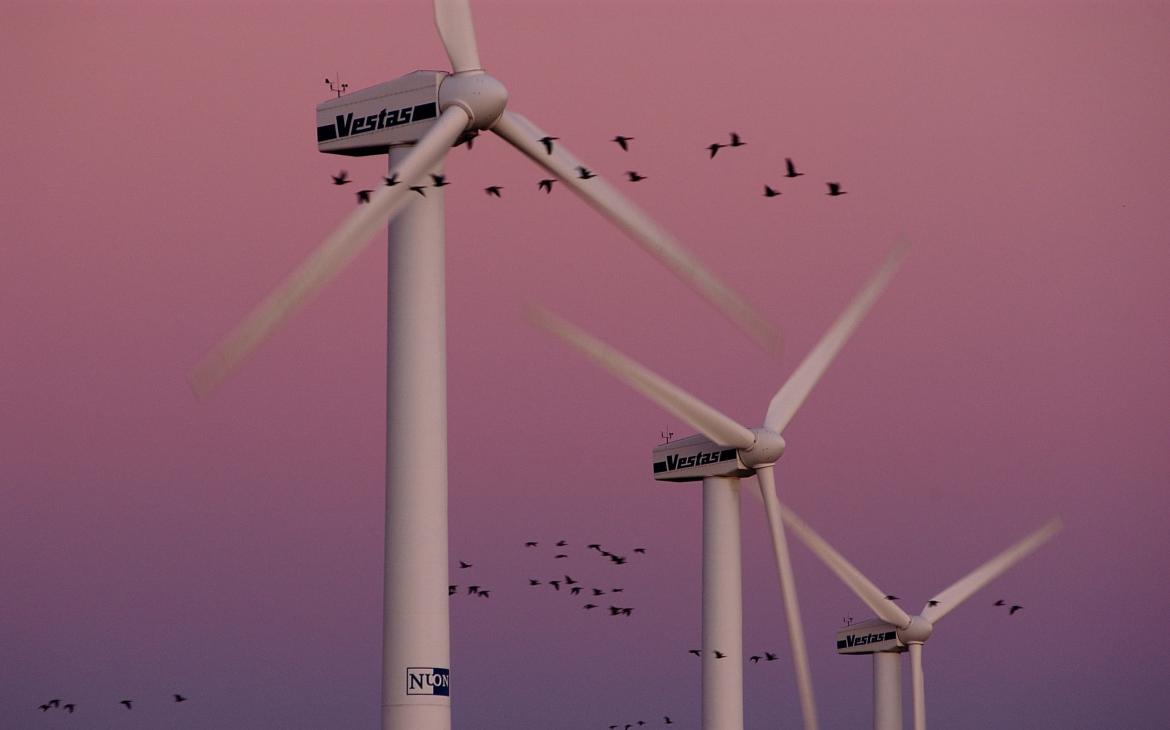 Éoliennes et volée d'oies, Pays-Bas