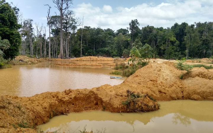 La forêt amazonienne dévastée par les garimpeiros (adeptes des pratiques d'orpaillage illégal) entre le Suriname et la Guyane française