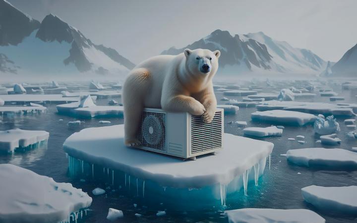 Ours polaire sur un climatiseur
