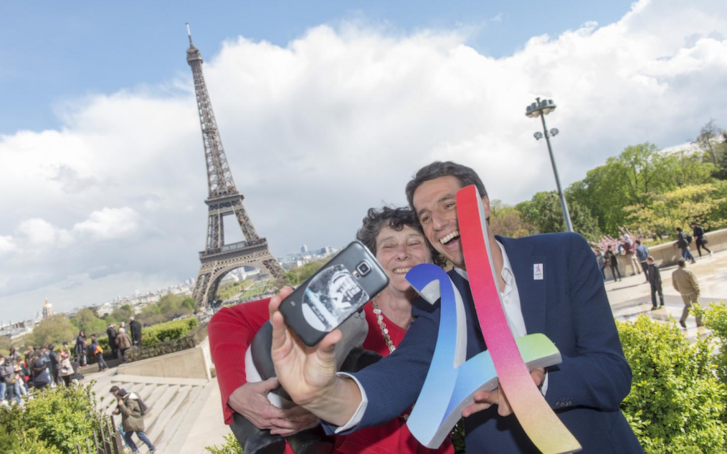 Selfie avec Isabelle Autissier, Présidente du WWF France et Tony Estanguet, co-Président du Comité Paris 2024, membre du CIO et triple champion olympique