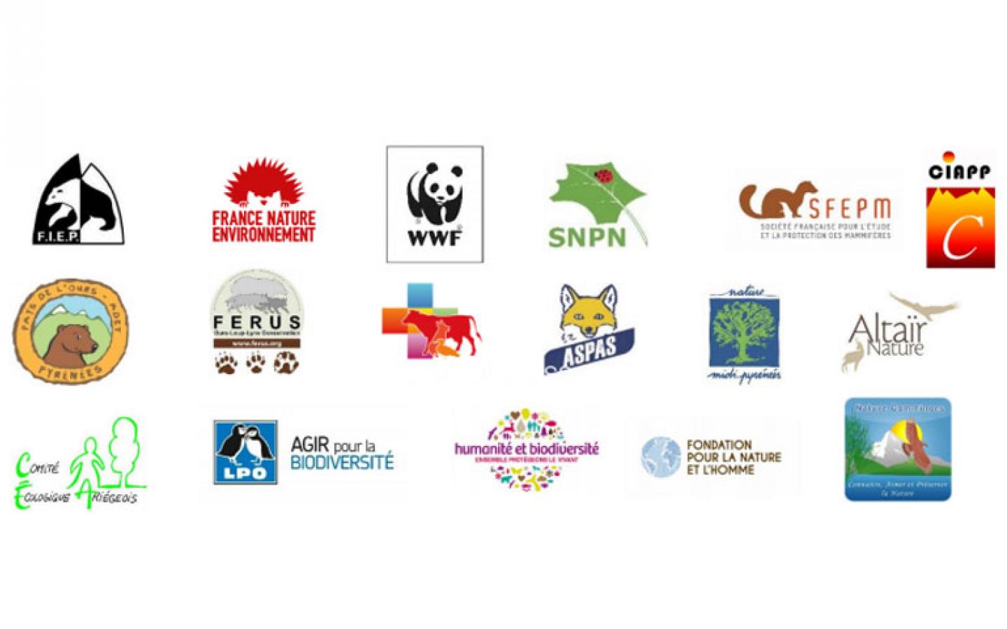 17 logos d'association qui s'unissent pour des lâchers d’ourses en Béarn (France)