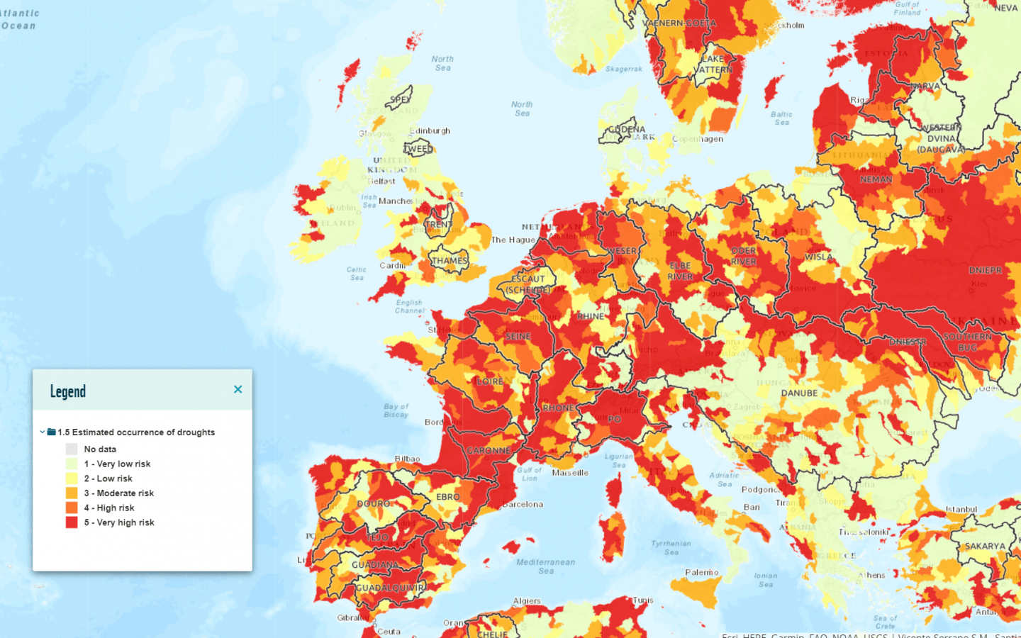 Occurrence estimée des sécheresses en Europe (2014-2017)