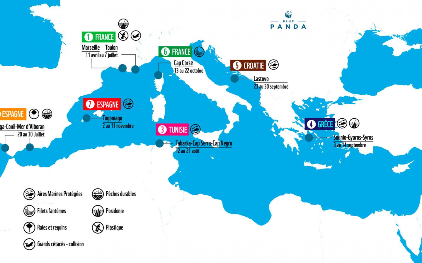 itinéraire du Blue Panda en Méditerranée