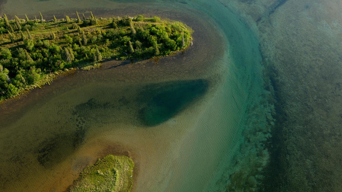 Vue aérienne de la baie de Bristol, Alaska (Etats-Unis)