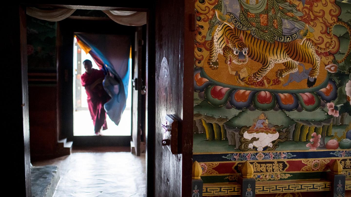 Tigre peint dans le monastère de Tashi Choling au Bhoutan