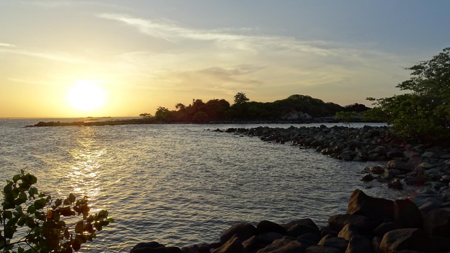 Coucher de soleil aux Ilets Dupont à l'occasion d'un inventaire faunistique, Guyane 