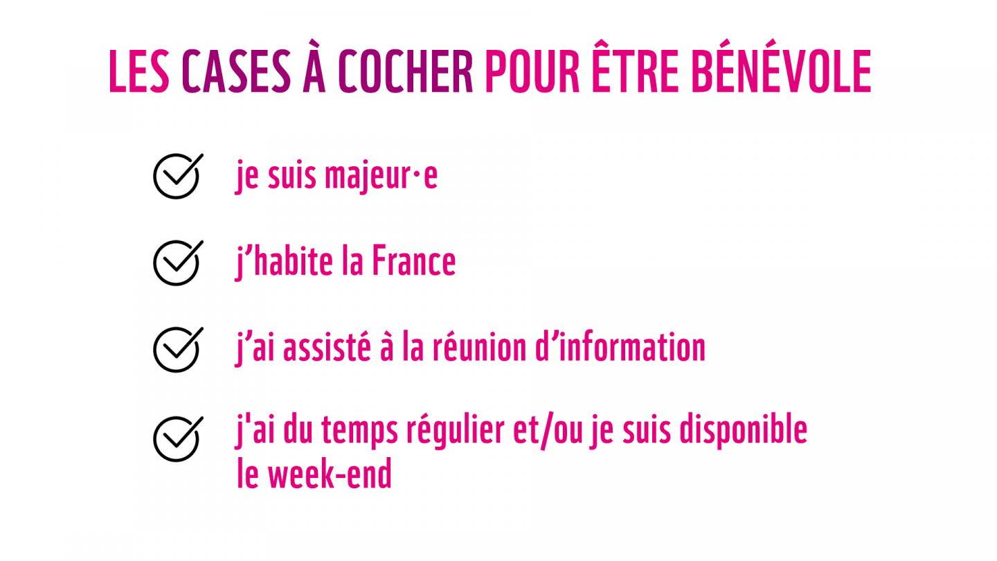 Cases à cocher pour devenir bénévole