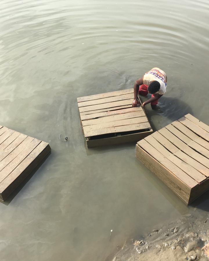 Homme en train de pêcher des crabes dans les eaux de Madagascar 