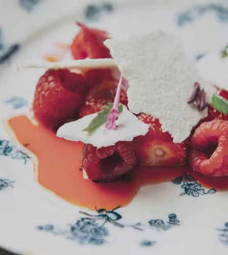 Recette de fraises à l'agastache et son croustillant meringué